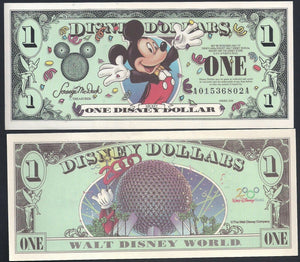 Walt Disney Land World $1 Dollar 2000 A_A Series Mickey, New - ArabellaBanknotes.com