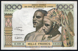 West African states Ivory Coast 1000 Francs 1959-1965 P-103Aj - ArabellaBanknotes.com